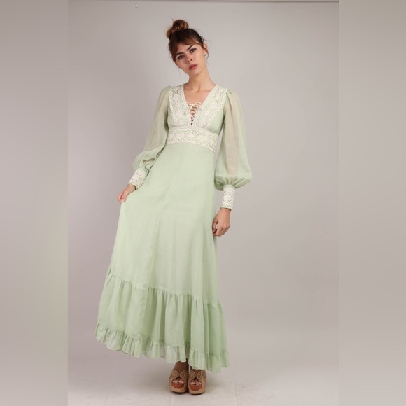 Gunne Sax | Dresses | Gunne Sax Vintage Prairie Boho Lace Mint Green ...